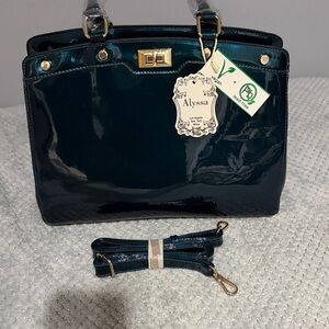 Alyssa Glossy Patent Leather (PU) Top-Handle Bag in Teal